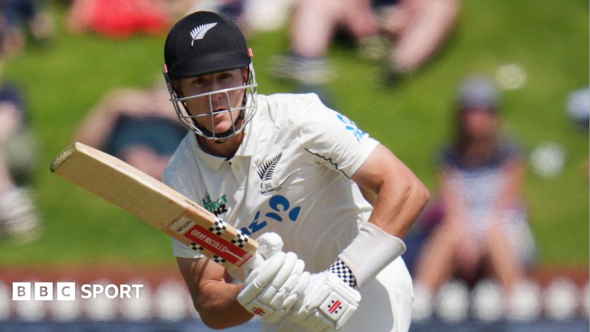 Mitchell Hay plays a shot for New Zealand.