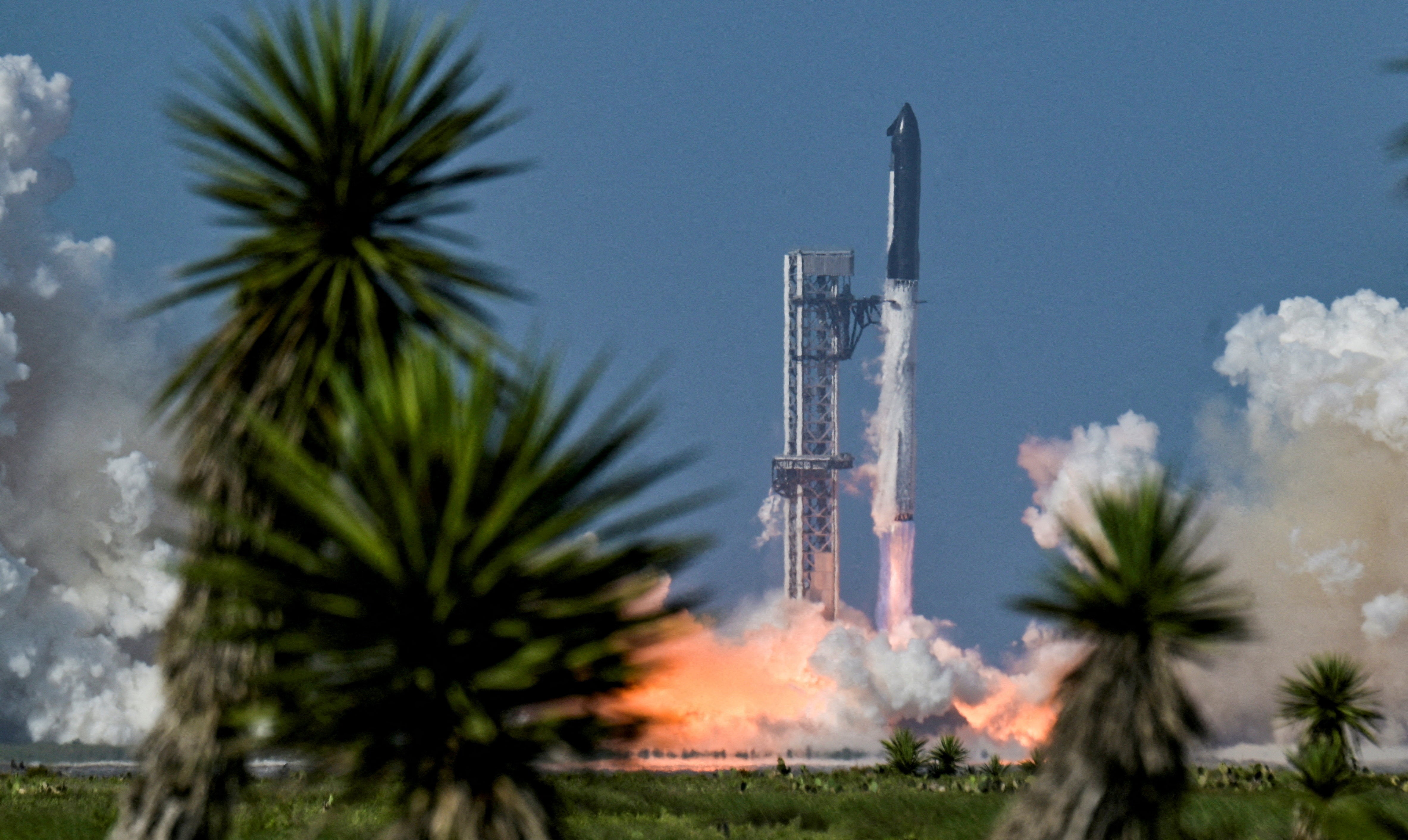 The SpaceX Starship and Super Heavy v3 Booster lift off on its 13th test flight from the SpaceX launch complex in Starbase, Texas, US, 24 July, 2026