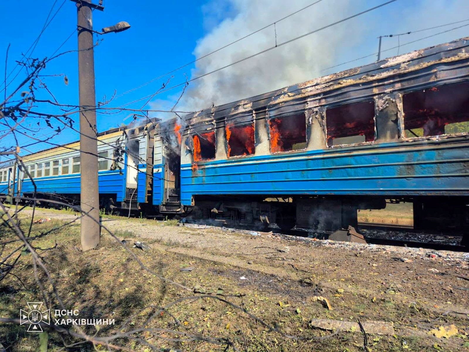 The aftermath of the Russian strike on the commuter train