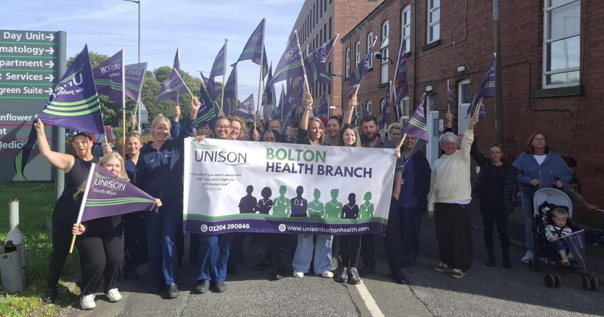 Healthcare assistants protest outside Royal Bolton Hospital over pay