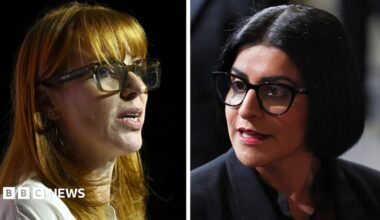 Composite of close-ups of Angela Rayner and Shabana Mahmood. Both women wear glasses.
