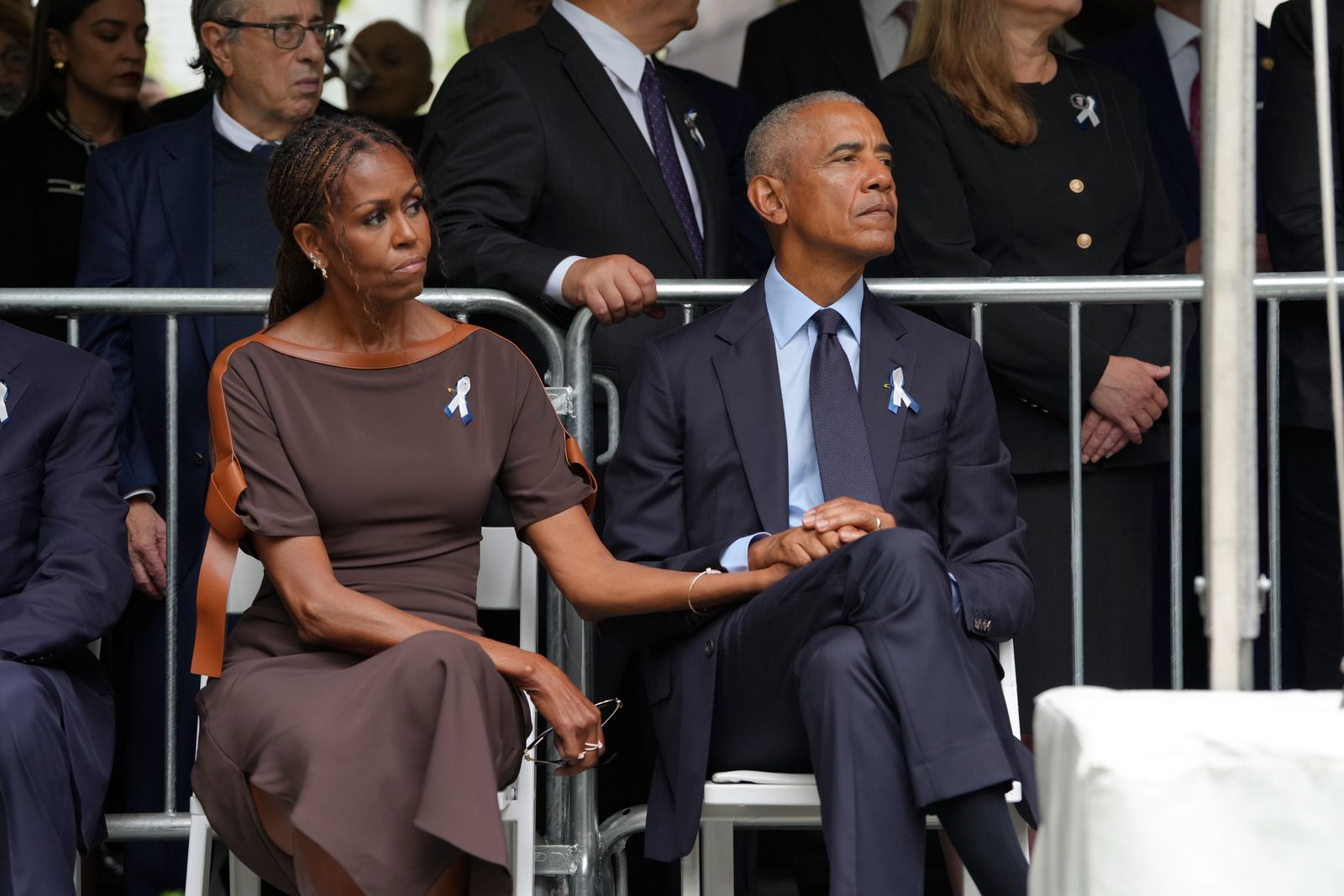 NEW YORK NEW YORK SEPTEMBER 11 From left Former First Lady Michelle Obama and Former President Barack Obama attend the...