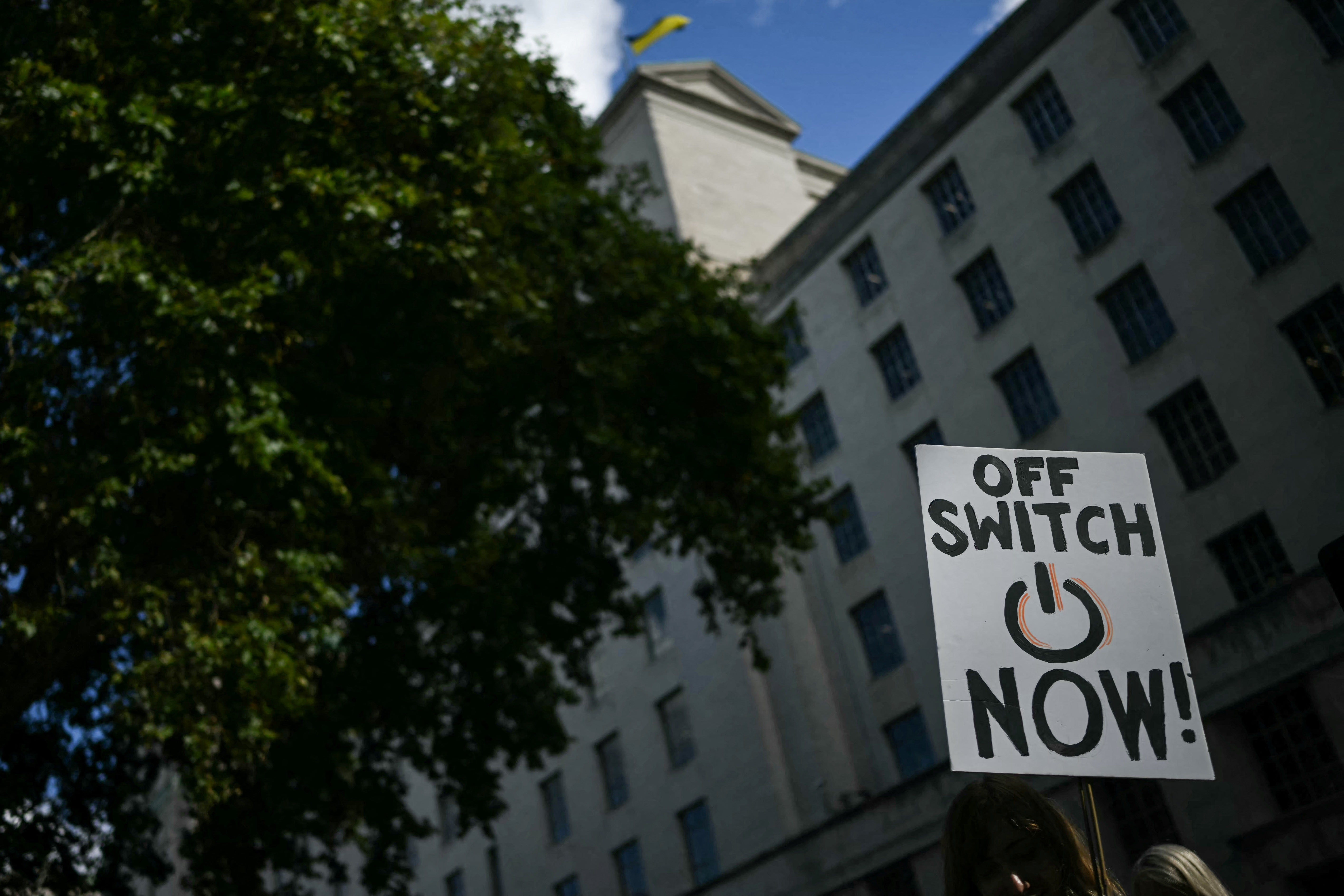 A placard during an 'emergency protest' by civic action group PauseAI UK outside Downing Street in central London on 16 September, 2026