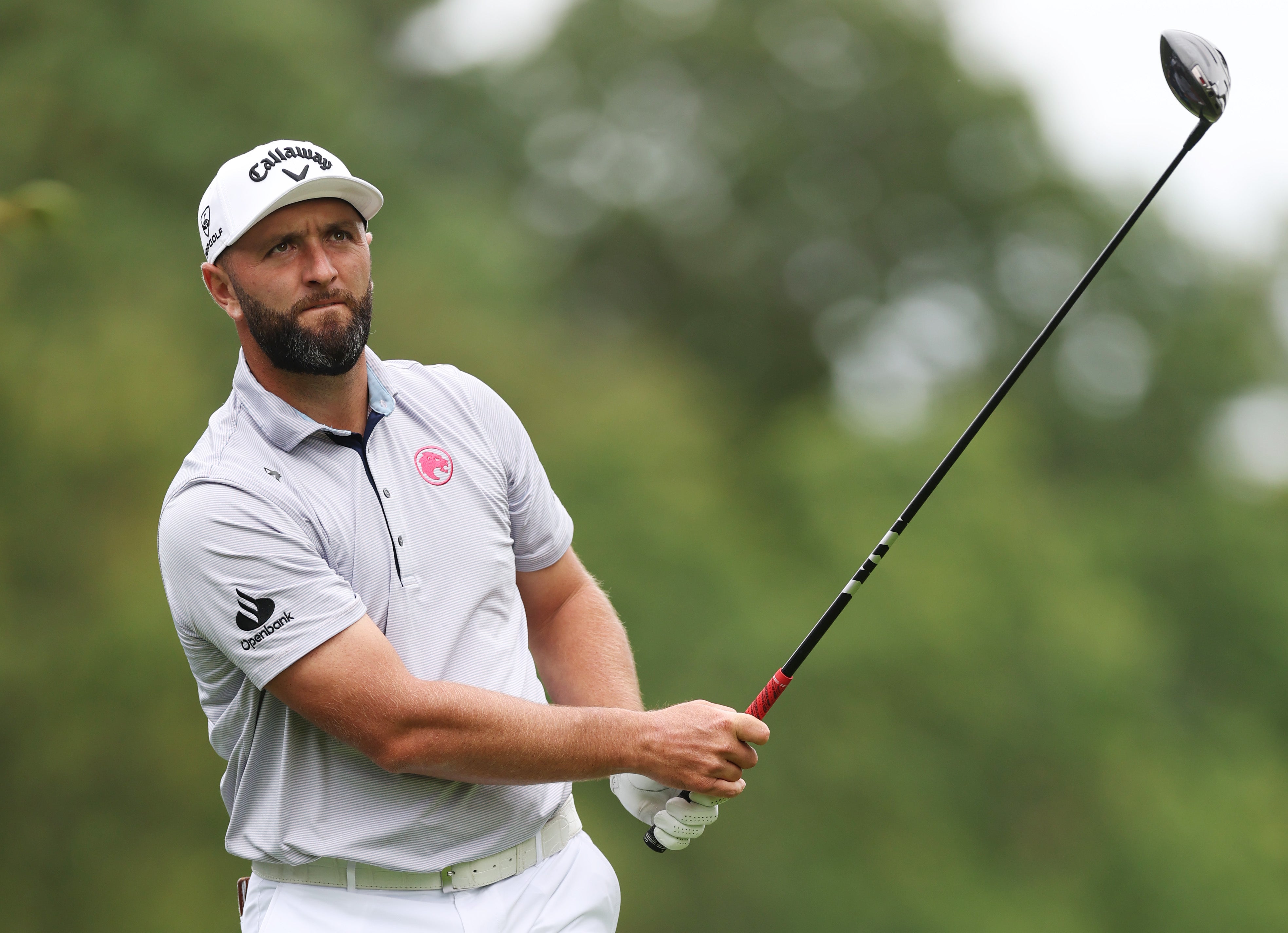 Jon Rahm of Spain plays a shot during a practice round at the BMW PGA Championship at Wentworth Golf Club
