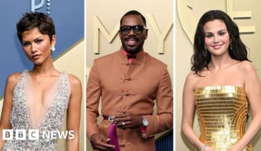 Watch: Selena Gomez, Zendaya and other stars light up Emmys red carpet - BBC