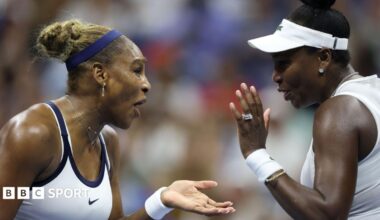Serena and Venus Williams celebrate winning a point at the 2026 US Open
