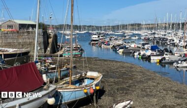 A picture of a number of boats in the harbour. There are steps to the left of the image.