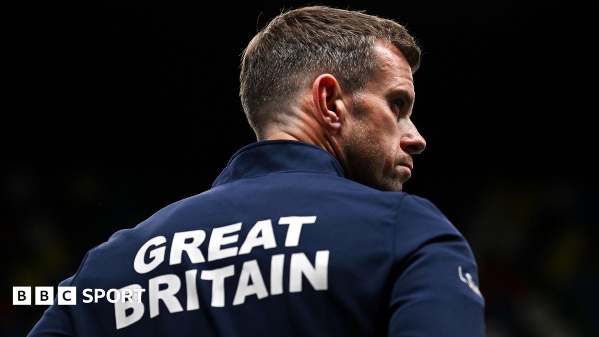Leon Smith watches a Davis Cup practice session in London
