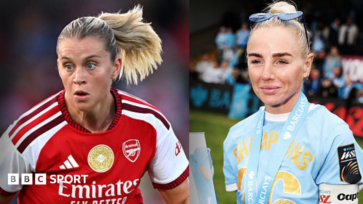 A split image of Arsenal's Alessia Russo (left) and Manchester City's Alex Greenwood (right)