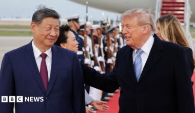 Trump welcomes Xi at airport with red carpet and military flyover to kick off three-day US visit - live updates