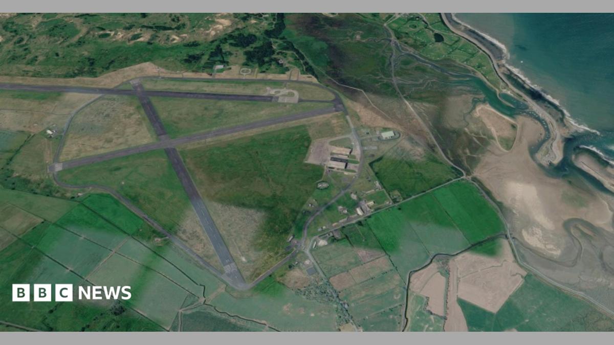 The Former Llanbedr Airfield Site, fields and the river are visible.