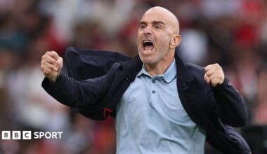 Enzo Maresca celebrating with clenched fists