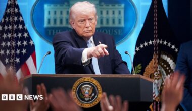 President Donald Trump and Defense Secretary Pete Hegseth conduct a news conference in the White House briefing room about the war in Iran on Monday, April 6, 2026.