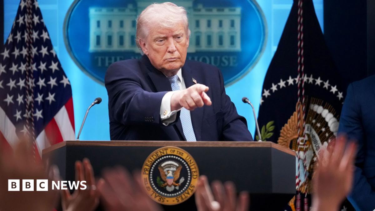 President Donald Trump and Defense Secretary Pete Hegseth conduct a news conference in the White House briefing room about the war in Iran on Monday, April 6, 2026.