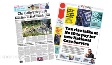 The headline on the front page of the Daily Telegraph reads: “Iran link to RAF bomb plot”.