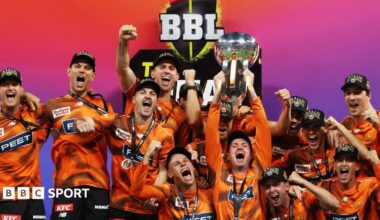 The players of Perth Scorchers celebrate winning the 2026 Big Bash