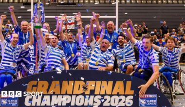Halifax Panthers celebrate beating Leeds Rhinos to claim the 2026 Super League title and seal back-to-back trebles