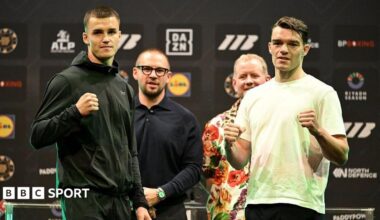 Taylor Bevan (left) poses for a photo with his opponent Emmet Brennan