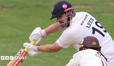 Alex Lees plays a cut shot