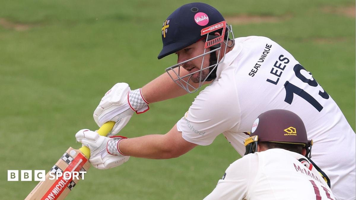 Alex Lees plays a cut shot