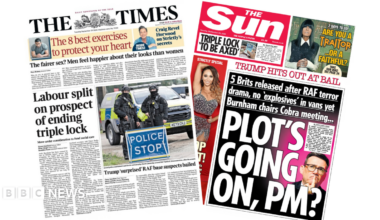 The headline on the front page of the Times reads: “Labour split on prospect of ending triple lock”.