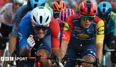 Groupama-FDJ United's Bastien Tronchon celebrates winning stage 10 of the 2026 Vuelta a Espana