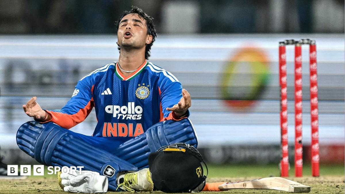 India batter Abhishek Sharma celebrates his century against Afghanistan
