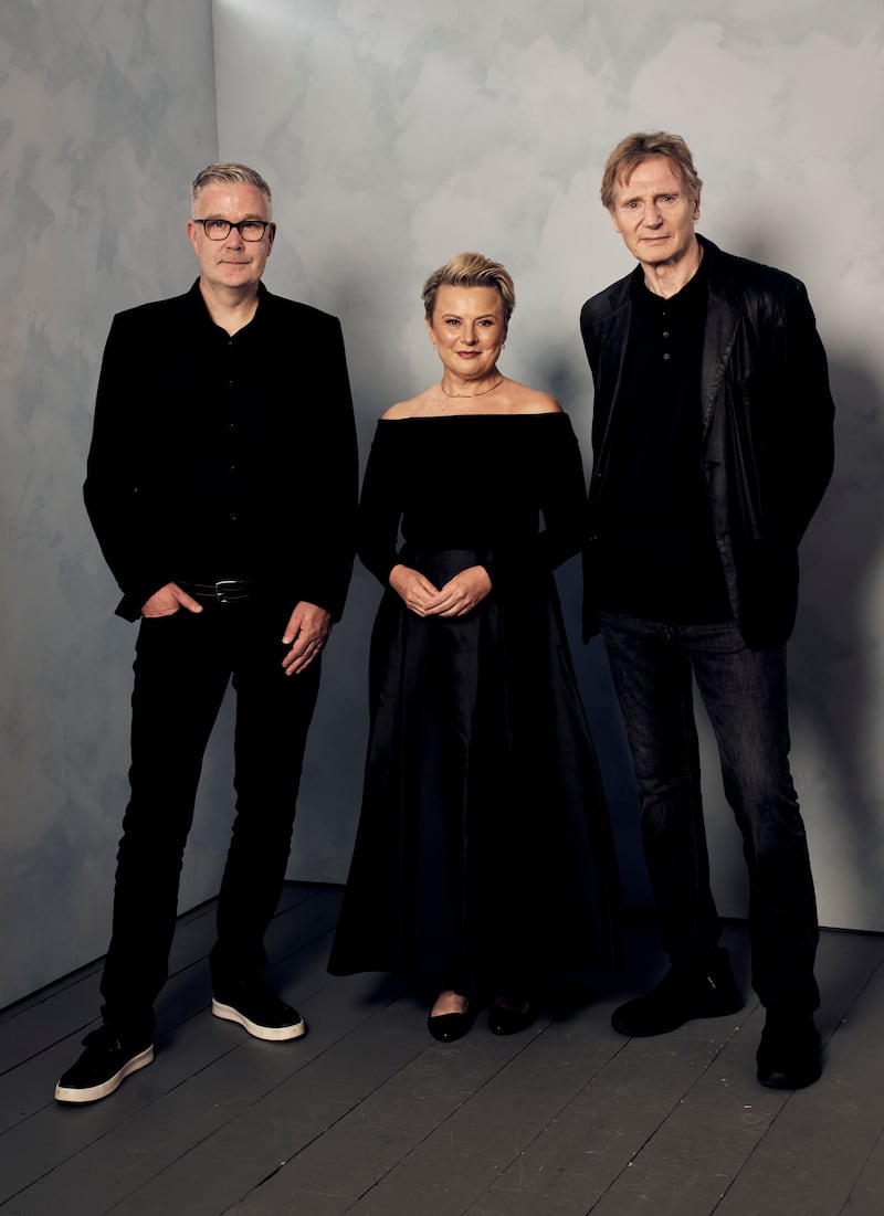 The Lost Children of Tuam: Frank Berry, Monica Dolan and Liam Neeson at Toronto International Film Festival. Photograph: Gareth Cattermole/Getty