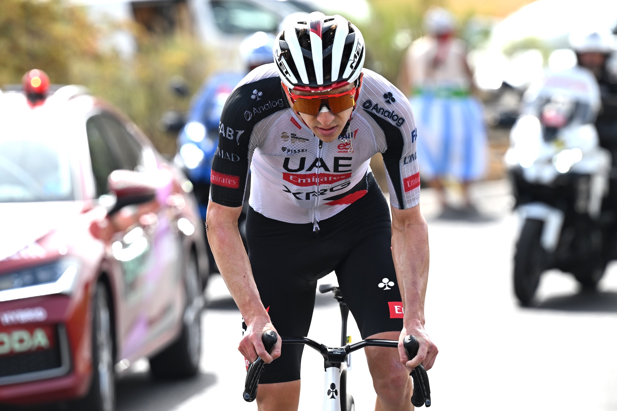 Kevin Vermaerke of United States and UAE Team Emirates XRG attacks
