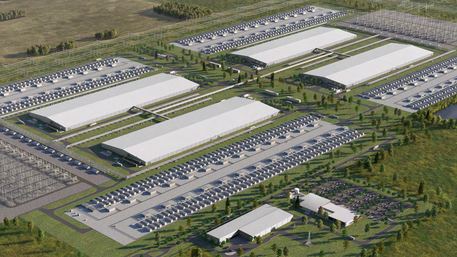 An artistic depiction of Meta's new data center in Alberta, Canada.