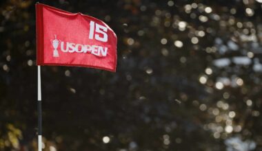BROOKLINE, MASSACHUSETTS - JUNE 17: A detail of the pin flag on the 15th green during the second round of the 122nd U.S. Open Championship at The Country Club on June 17, 2022 in Brookline, Massachusetts. (Photo by Jared C. Tilton/Getty Images)