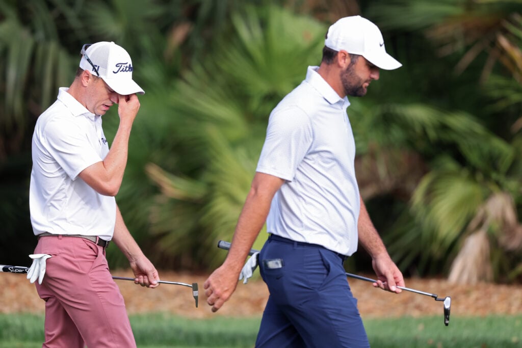 Justin Thomas and Scottie Scheffler on the 10th during the first round of THE PLAYERS Championship at TPC Sawgrass