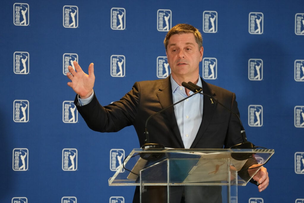 Brian Rolapp speaks to the media ahead of the Travelers Championship