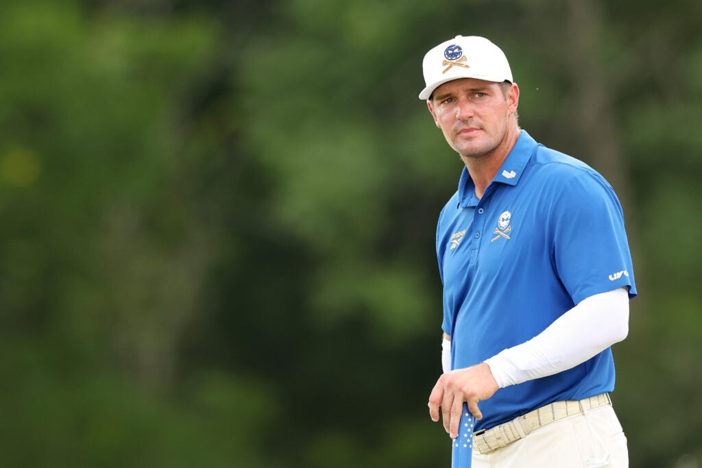 Bryson DeChambeau of United States of America looks on the eighth hole during day one of LIV Golf New York at Trump National Golf Club