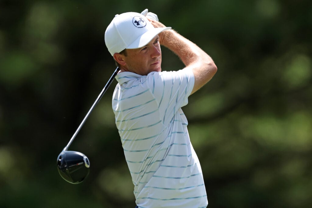 Jordan Spieth of the United States plays his shot from the 17th tee during the first round of the FedEx St. Jude Championship
