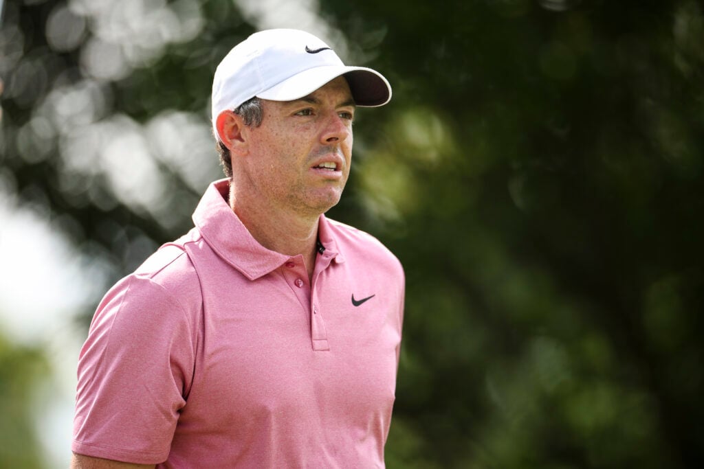 Rory McIlroy of Northern Ireland looks on from the 6th tee prior to the BMW Championship at Bellerive Country Club