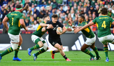 New Zealand's Leroy Carter runs with the ball during the second Greatest Rivalry Test against South Africa
