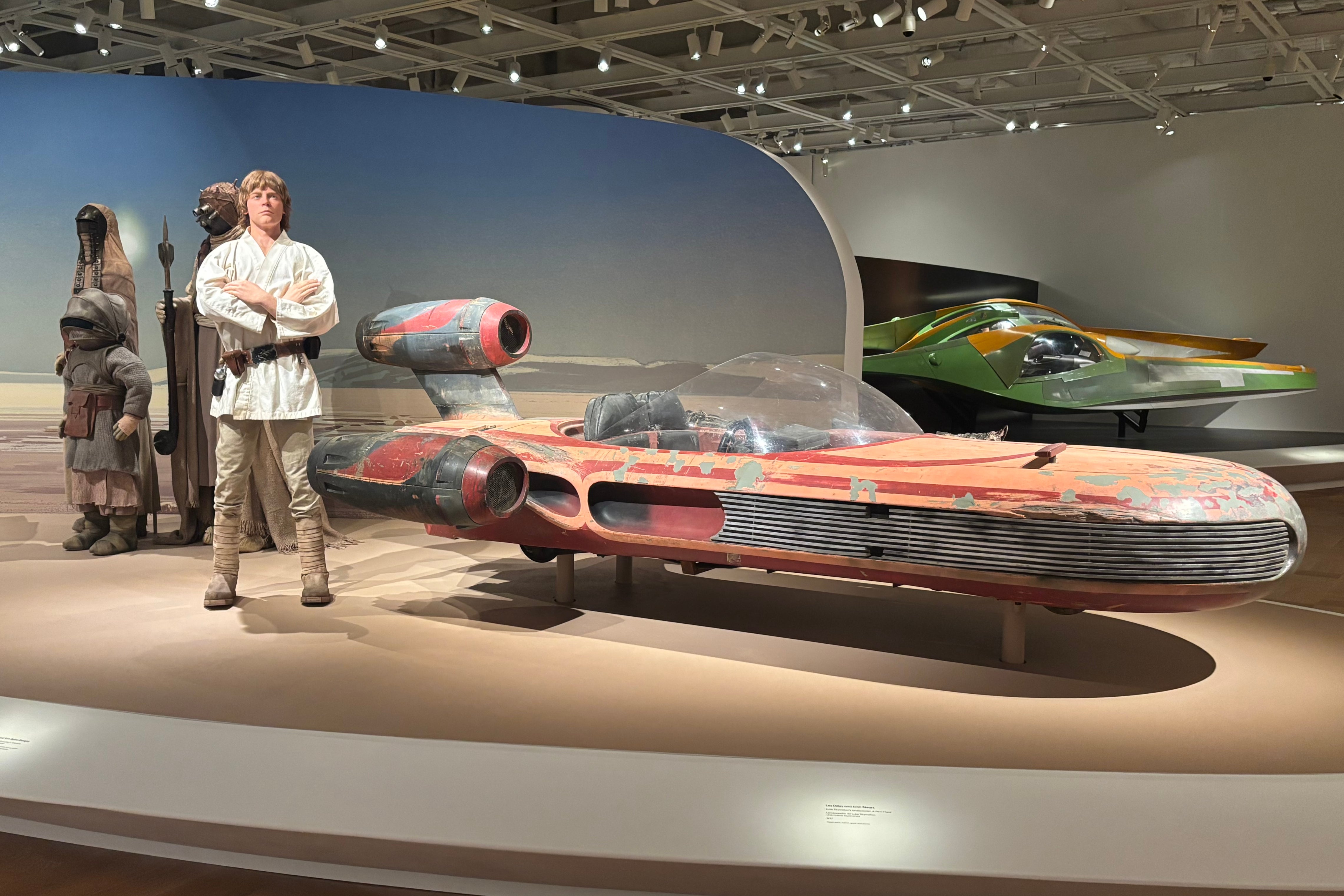 Luke Skywalker's Landspeeder is one of the Star Wars vehicles on display at George Lucas' new museum in Los Angeles