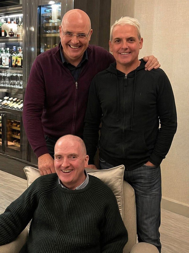 Malachy O'Hare (seated) who has lived with MS for 40 years, pictured with his brothers Michael (left) and Eamonn (right).