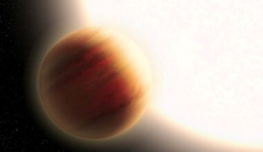 Artist's impression of a hot Jupiter. (Credit: NASA, ESA, L. Hustak (STScI))