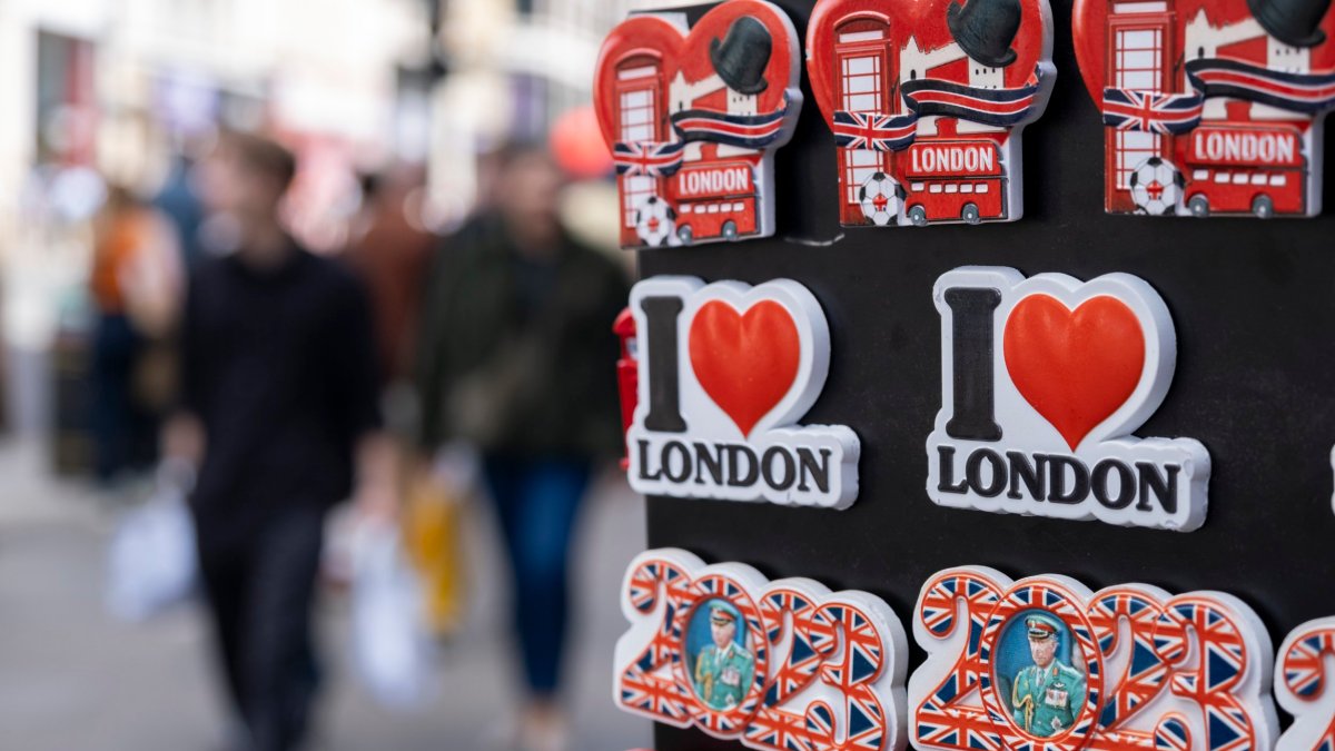 Tourist souvenir shop selling I Love London fridge magnets on 30th June 2024 in London, United Kingdom. London is one of the worlds leading tourism destinations, with many famous tourist attractions. The city attracts millions international visitors as well as domestic tourists and day-trippers each year. The Travel & Tourism sector in the UK contributes greatly to the economy, with the tourism sector employing some 700,000 people. (photo by Mike Kemp/In Pictures via Getty Images)