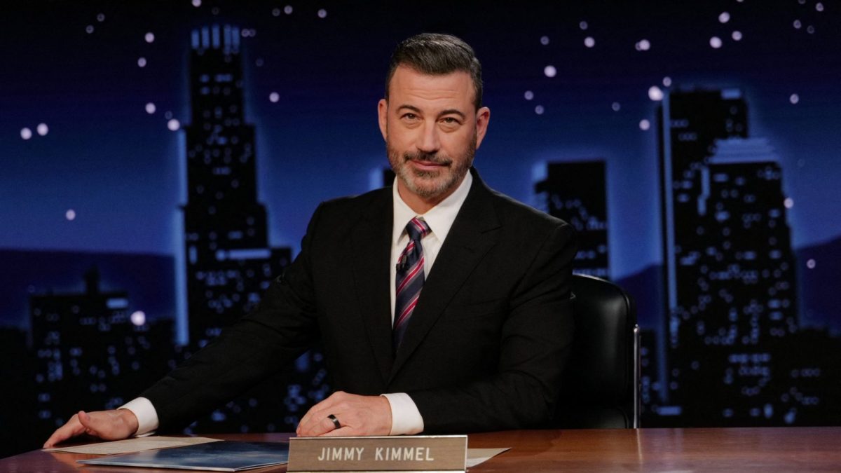 (FILES) This handout image released by Disney on September 24, 2025, shows Jimmy Kimmel during the taping of 