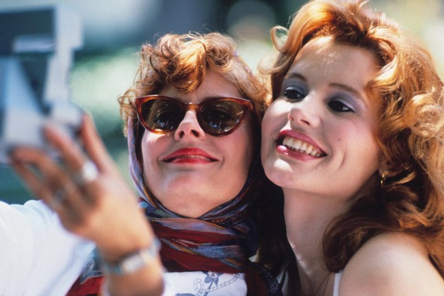 Editorial use only. No book cover usage. Mandatory Credit: Photo by Mgm/Pathe/Kobal/Shutterstock (5885075m) Susan Sarandon, Geena Davis Thelma and Louise - 1991 Director: Ridley Scott MGM/Pathe USA Scene Still Thelma & Louise Thelma et Louise