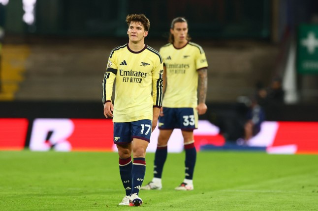 Christos Tzolis of Arsenal looks dejected during the game