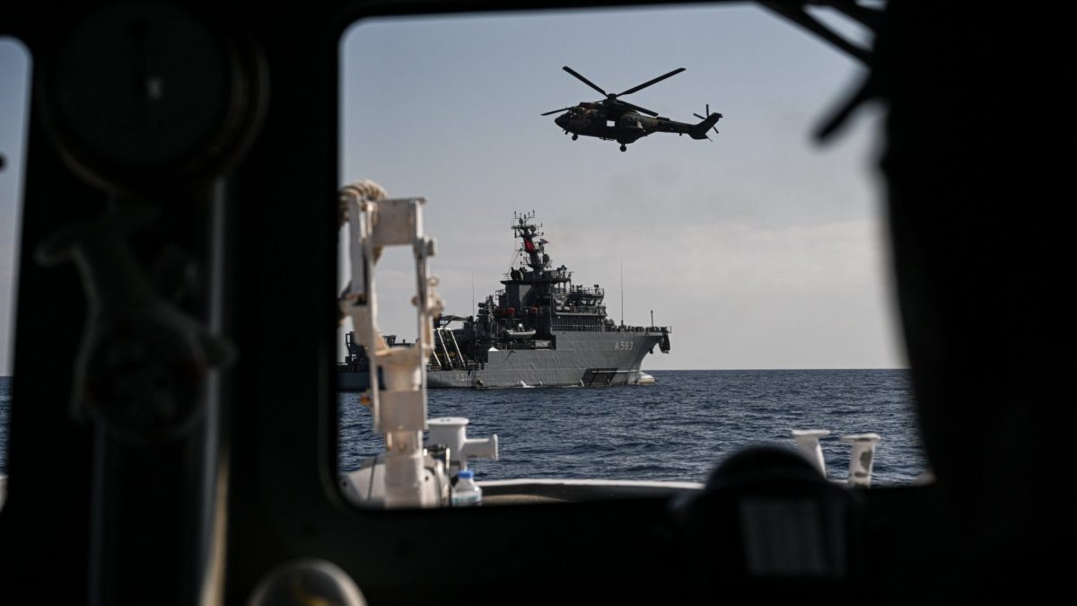 KYRENIA, TRNC - SEPTEMBER 1: TCG Isin takes part in ongoing search and rescue operations by sea and air for 18 people who went missing after a passenger vessel capsized off the coast of Kyrenia in the Turkish Republic of Northern Cyprus (TRNC) on September 1, 2026. Search and rescue efforts continue without interruption to locate the missing people. (Photo by Harun Ozalp/Anadolu via Getty Images)