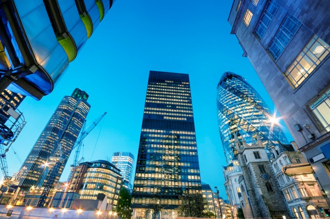 Skyscrapers at the City of London at night.