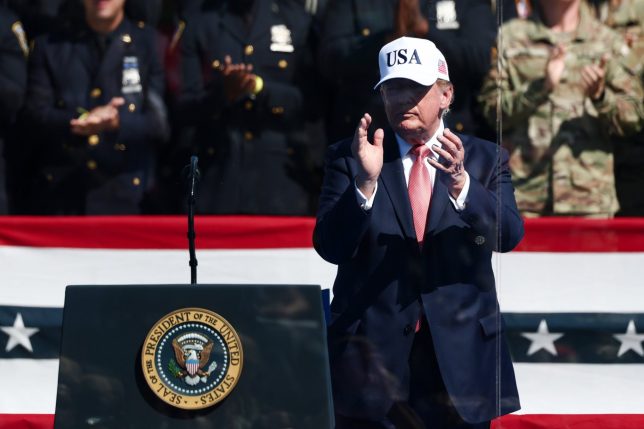 WASHINGTON, DC - SEPTEMBER 08: U.S. President Donald Trump departs after speaking during a "Steel Across America" event ahead of the 25th anniversary of the September 11th attacks on the Ellipse near the White House on September 08, 2026 in Washington, DC. President Trump welcomed 9/11 first responders to the Tunnel to Towers Foundation's "Steel Across America" event featuring a 16,900-pound, 21-foot steel beam recovered from the World Trade Center's South Tower. (Photo by Finn Gomez/Getty Images)