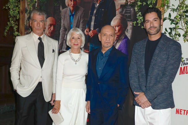 Mandatory Credit: Photo by Gregory Pace/Shutterstock (15440520cc) Pierce Brosnan, Helen Mirren, Ben Kingsley and Tom Ellis Netflix's 'The Thursday Murder Club' Special Screening, New York, USA - 14 Aug 2025