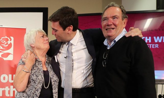 File photo dated 09/08/16 of Andy Burnham hugs his parents Eileen and Roy after he was selected as the Labour candidate who will fight to become the Mayor of Greater Manchester. Downing Street have announced the death of Prime Minister Andy Burnham's father Roy, who was suffering from Alzheimer's. Issue date: Monday September 14, 2026. PA Photo. Photo credit should read: Peter Byrne/PA Wire