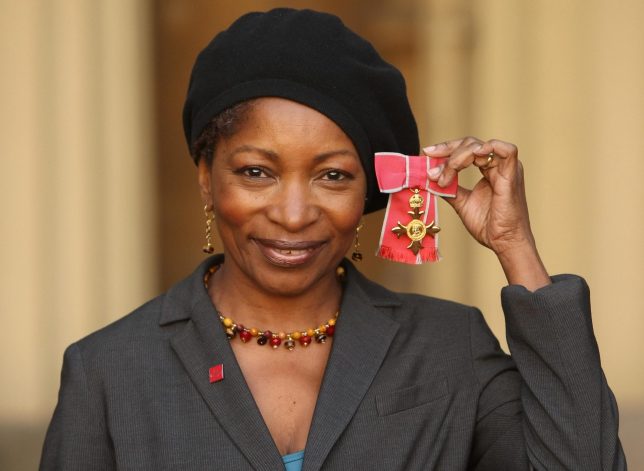 Playwright Bonnie Greer after she was awarded her Officer of the British Empire (OBE) medal from the Prince of Wales at an investiture ceremony at Buckingham Palace, London.